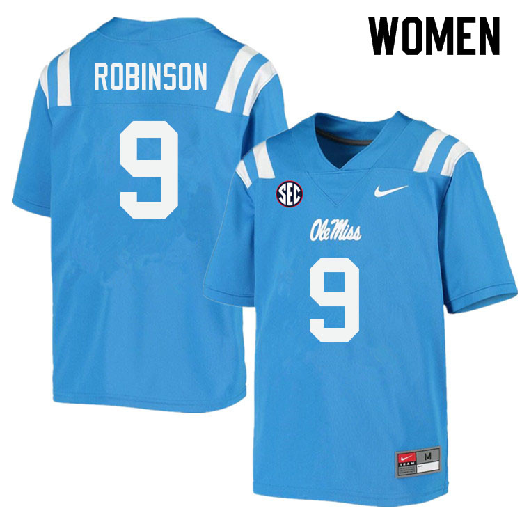 Women #9 Jaylon Robinson Ole Miss Rebels College Football Jerseys Sale-Power Blue - Click Image to Close